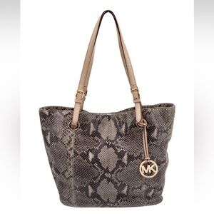 Michael Kors Python Embossed Jet Set Travel Tote – Neutral Taupe Gray